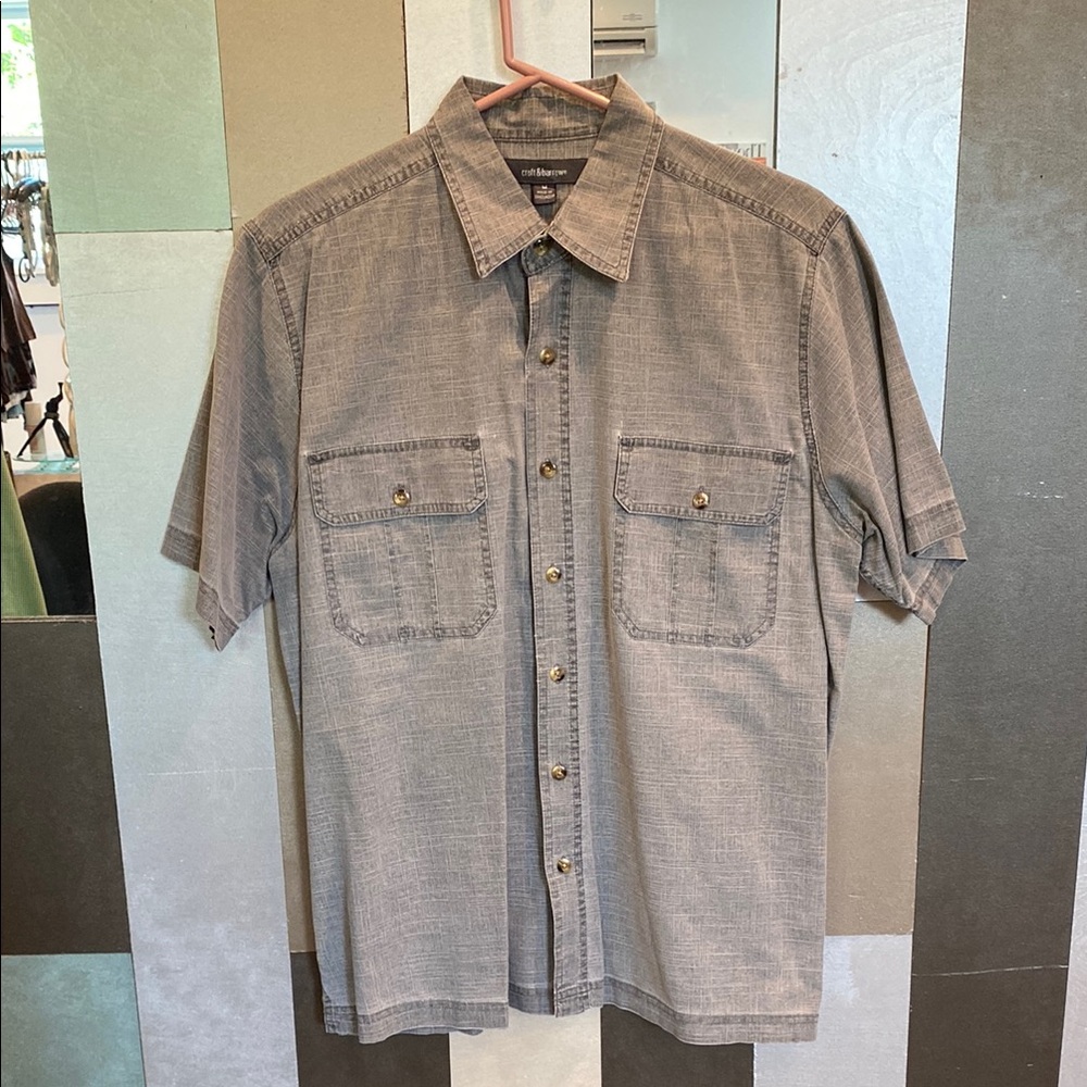 Men's Gray Denim Button-Up Shirt, 100% Cotton